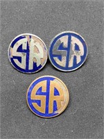 3 Vtg Southern Railway Badge Screw on lapel Pins