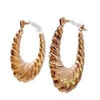 Scalloped Tapered Hoop Earrings 14k Gold