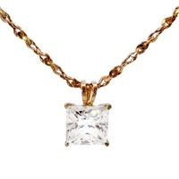 Princess White Quartz Pendant Necklace 14k Gold