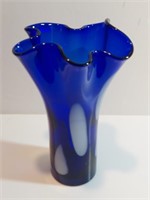 Blue &  White Spots Murano Handkerchief Vase.