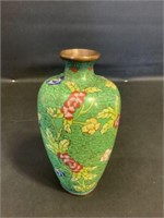 Vtg Chinese Green Cloisonne Brass Vase 6"h