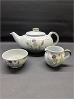 Buchan Stoneware Thistle Teapot Set cream & sugar