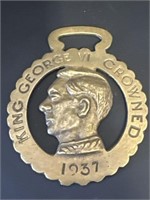Vintage King George VI horse brass ornament