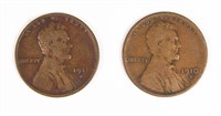 1910-S AND 1911-S LINCOLN WHEAT CENTS