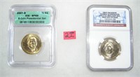 Pair of graded uncirculated Golden Dollar Preseden