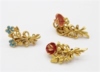 (3) GOLD TONED FLORAL PINS