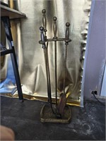 Antique Brass Fireplace Stand & Tools