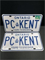 Vintage pair of Ontario P Kent license plates