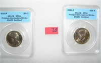 Pair of graded uncirculated Golden Dollar Preseden