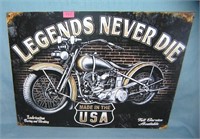 Legends never die retro style motorcycle sign
