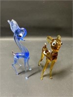 2 vtg. hand blown art glass Amber fawn & deer