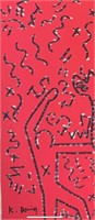 KEITH HARING Drawing signed and stamped vtg art