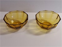 2pc Honey Gold Decagonal Bowls. One Has A