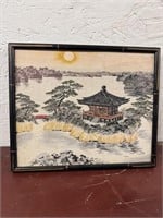 Vintage Framed Japanse Silk Embroidered Tapestry