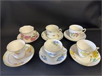 6 bone china cups and saucers various makers