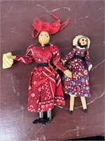 2 Vintage Primitive Folk Art Wood Dolls