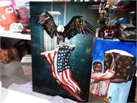 Beautiful 40x60 glass wall haging eagle with flag