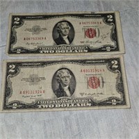 1953 series $2 silver certificates red seal