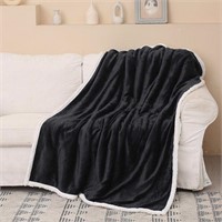 Soft Micro Fleece Sherpa Throw Blanket - Black