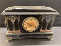 Antique Sesston mantel clock w lion handles as is