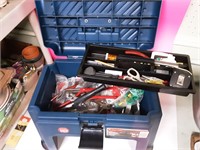 Rubbermaid tool box stool full of tools and suppli