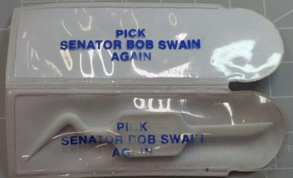 Vintage political toothpick Bob Swain senator
