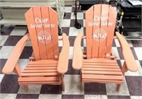 2 two wooden lounger chairs some ware