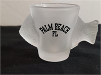 Frosted Glass Fish Shot Glass Palm Beach Souvenir