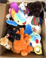 Box full of beanie babies, and other stuffed
