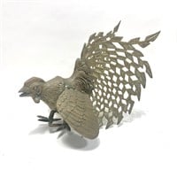 Solid Brass Rooster Figure Pecking