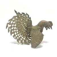 Solid Brass Rooster Figure Kicking