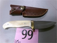 3" BLADE KNIFE W/ BONE HANDLE AND LEATHER SHEATH