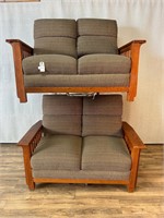 Pair of Mission Style Loveseats Brown Cushions