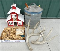 Fuel Can, Birdhouse, Clothes Pins, Antlers