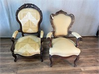 2pc Carved Wood Arm Chairs Minor Wear