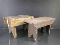Lot of (2) Primitive Painted Wooden Stools