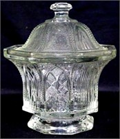 Pressed glass covered jar, 6" tall