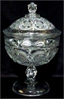 Pressed glass covered compote, 9.5"