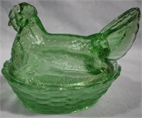 Green Glass Hen on Nest 6x5x5