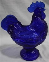 Blue Glass Rooster 9x7x4