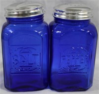 Blue Glass Salt and Pepper Shakers 5" tall