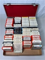 Lot of 8 Track Tapes and 24 Tape Carrying Case