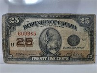 1923 Canada 25 Cent Bill