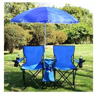 Portable Folding Picnic Double Chair W/Umbrella