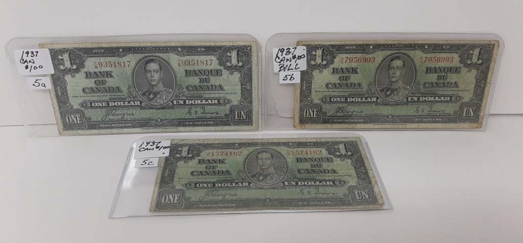 Group of 3 1937 Canada $1Bills