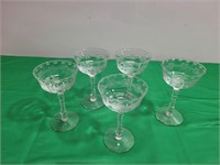 (5) Tall Etched Champaign / or Dessert Glasses
