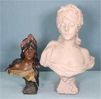 (2) Bohemian Art Nouveau Plaster Bust