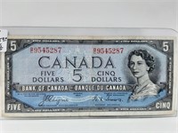 Hard to Find 1954 Canada $5 Devil's Face Bill.