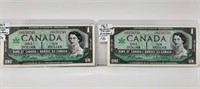 2 In A Row (In Sequence) Canada $1 Bills with