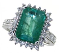 14k Gold 6.80 ct GIA Emerald & Diamond Ring